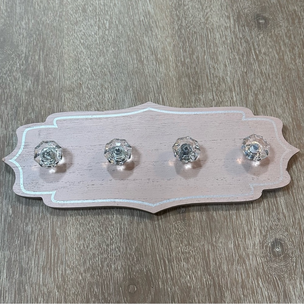 Shabby Chic Wall Mounted Jewelry Display with 4 Crystal Hooks